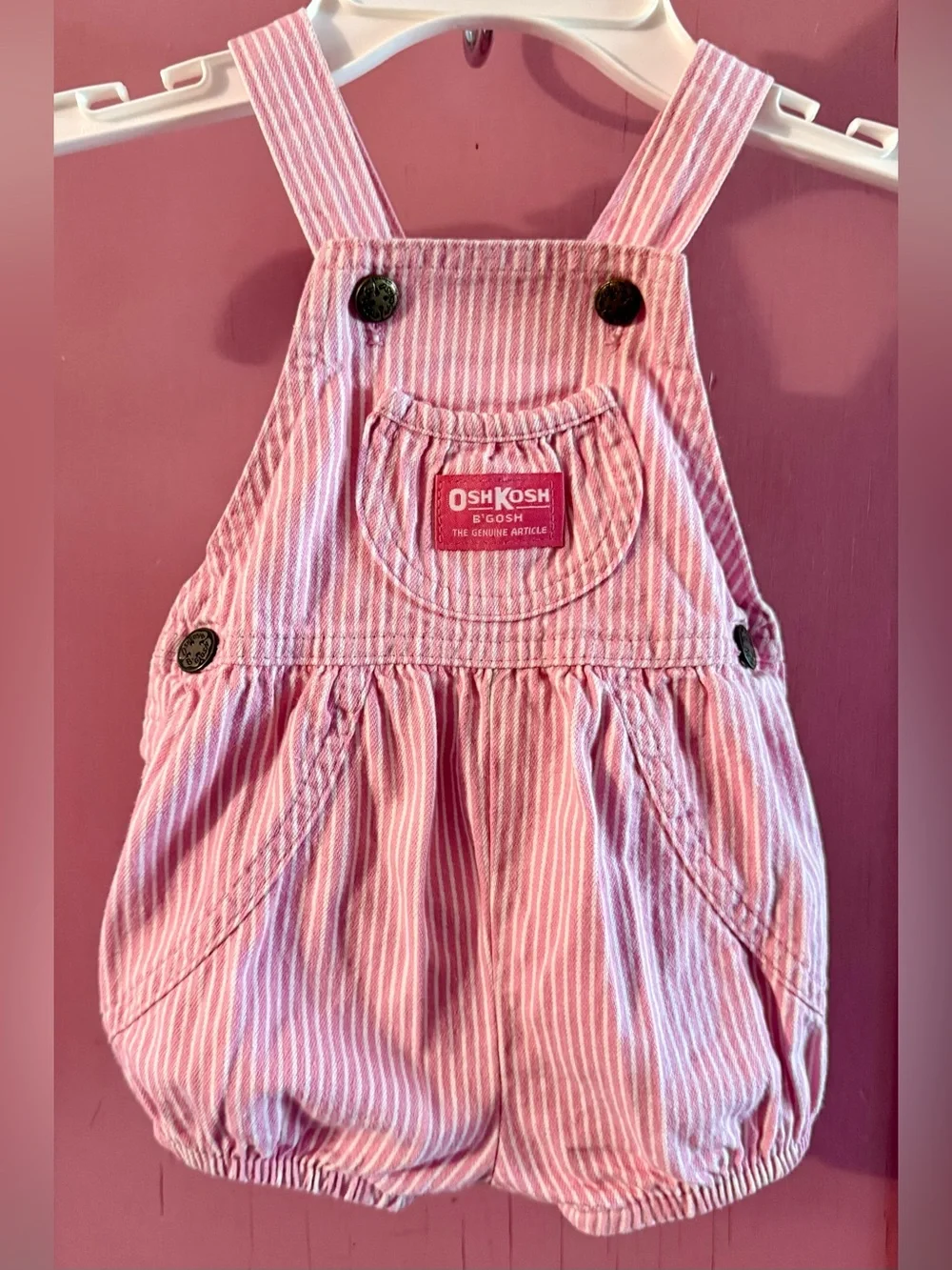 Vintage 1980’s OshKosh B'gosh Pink Striped Girls' Overalls Bubble Shorts 12m